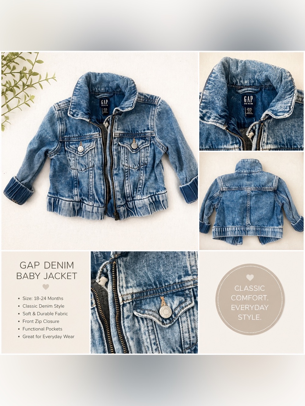GAP Kids Light Blue Washed Denim Jacket with Zip